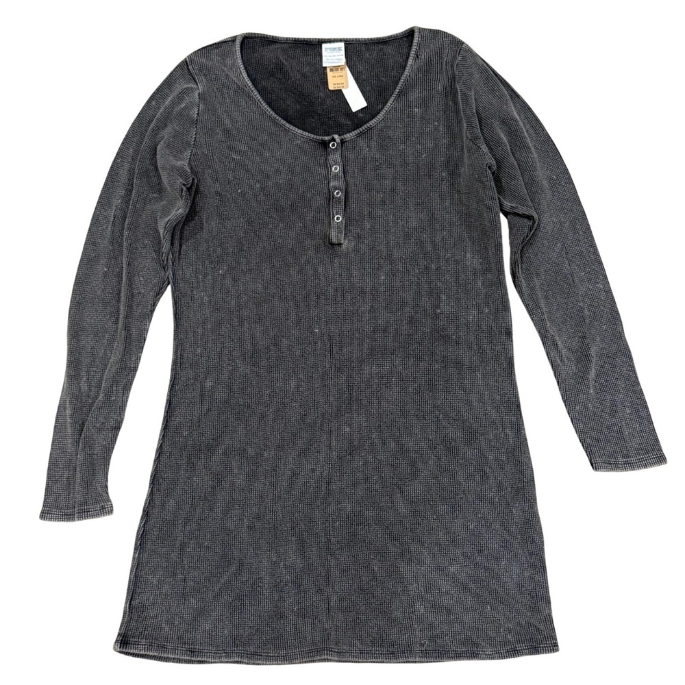 Pink Victoria's Secret Henley Top XXL Grey Acid Wash Waffle Knit Thermal sleep